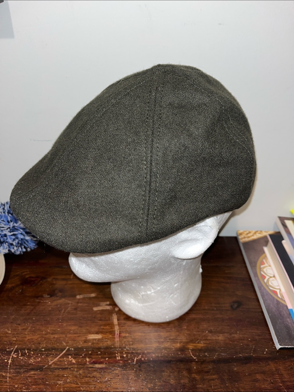 Olive Green Wool Blend Woolrich mens Flat Cap Hat Paperboy Peaky Blinders Sz M